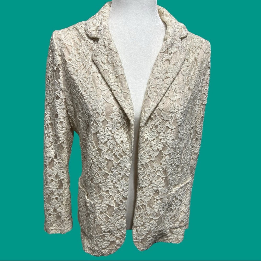 Chico"s - Boho Floral Modern Lacey Blazer Lady Jacket‎ - Women's Size Medium